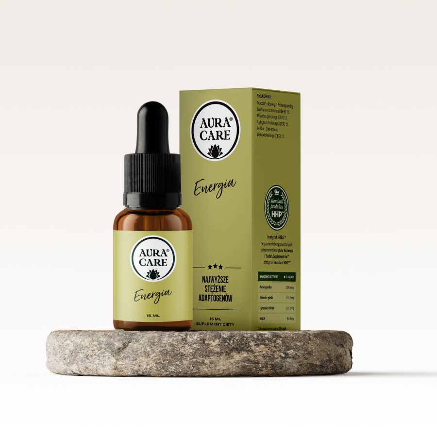 Energia  Ashwagandha, MACA (Żeń-szeń peruwiański), Różeniec górski, Cytryniec chiński  Adaptogeny Aura Care | 14100 mg