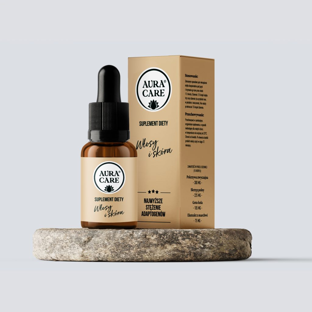 Aura Care włosy i skóra adaptogeny 14100 mg – krople na wzmocnienie włosów