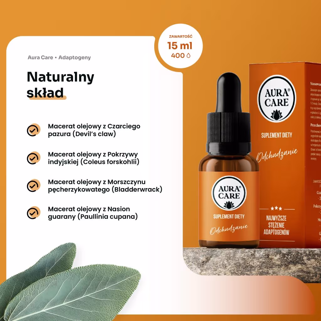 Odchudzanie Aura Care - Czarci pazur, Pokrzywa Indyjska, Morszczyn, Guarana, MACA (Żeń-szeń peruwiański)