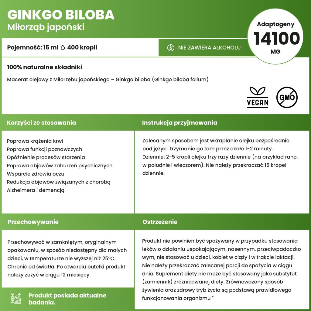 Miłorzębu japońskiego – Ginkgo biloba, macerat