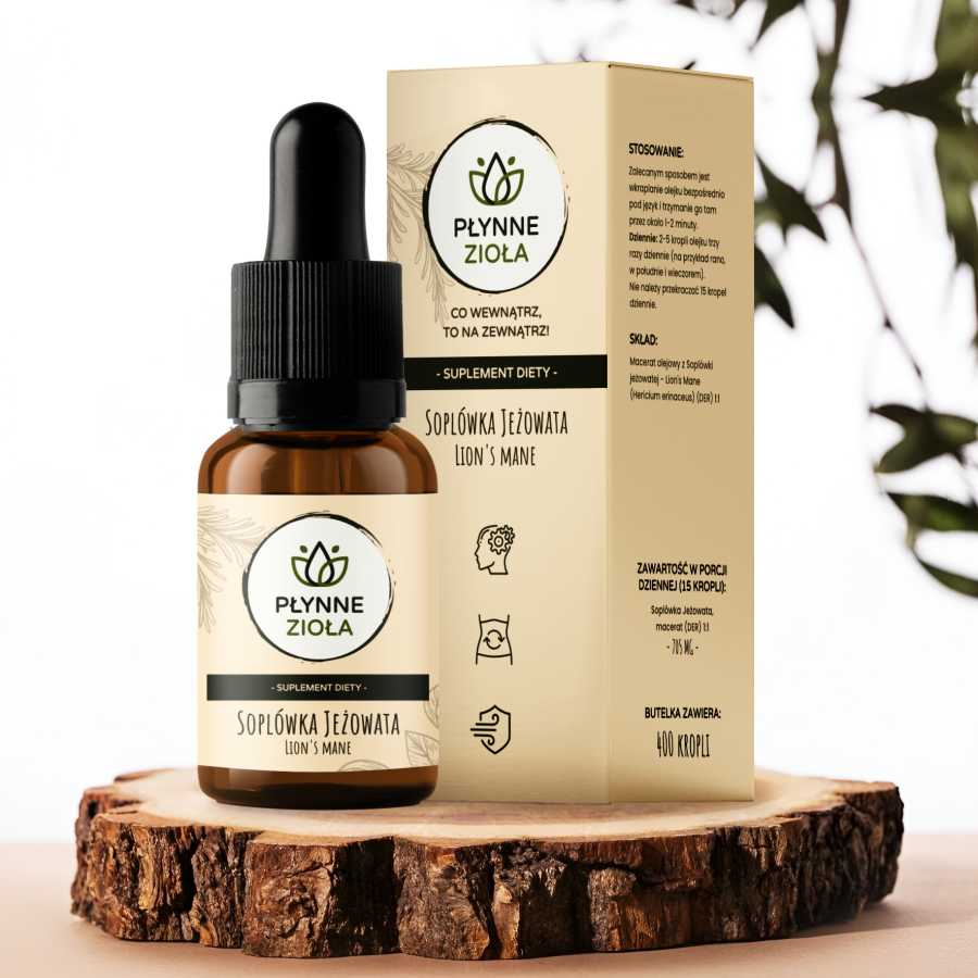 <b>LION’S MANE</b><br>  Soplówka jeżowata | 14100 mg<br><small>   PREMIUM, BADANIA, CERTYFIKATY </small>