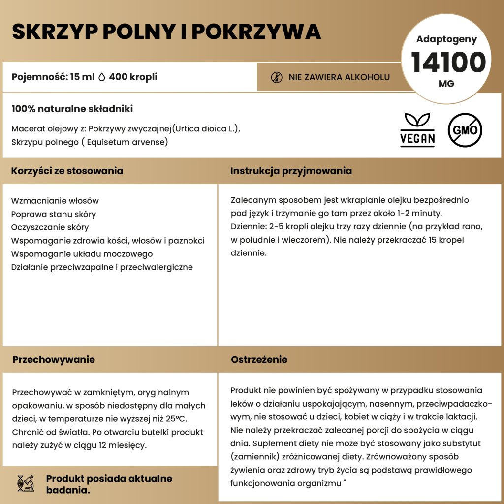 Macerat olejowy z: Pokrzywy zwyczajnej(Urtica dioica L.), Skrzypu polnego ( Equisetum arvense)