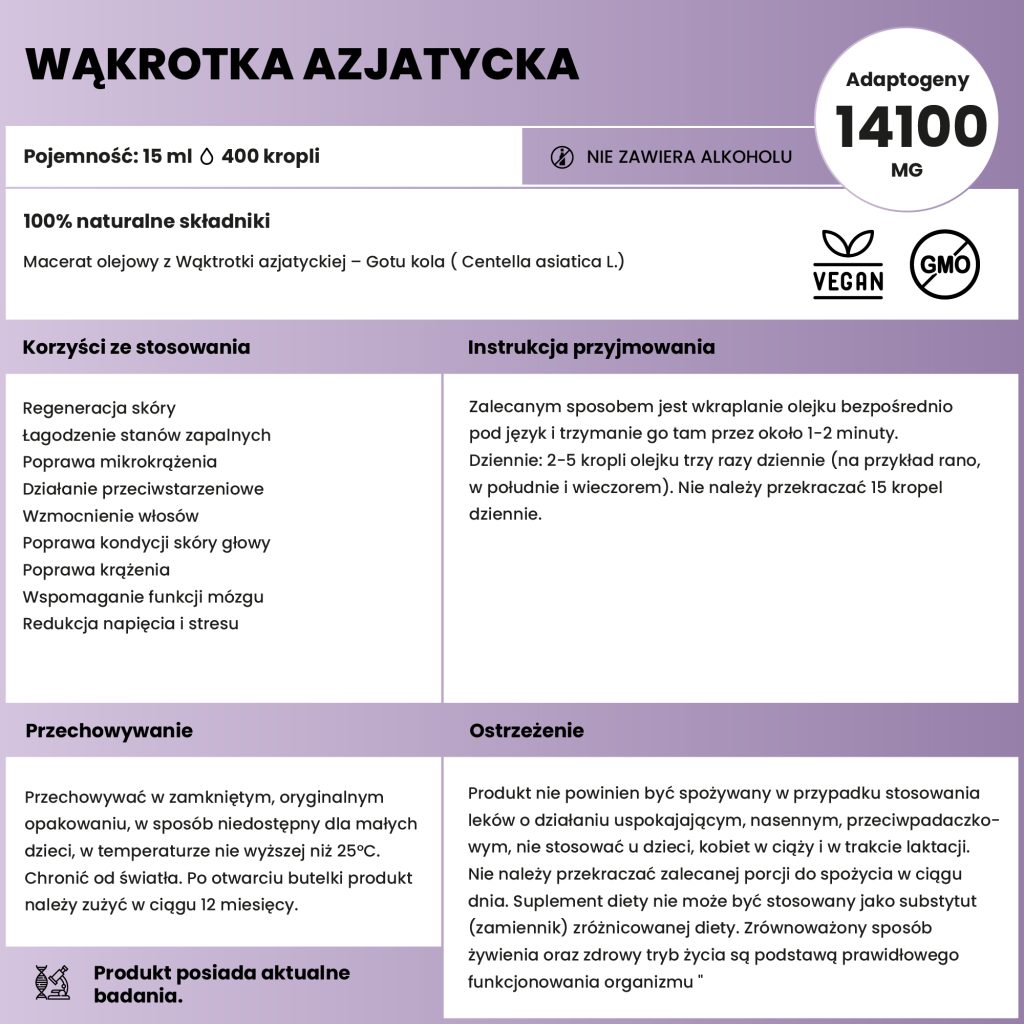 Macerat olejowy z Wąktrotki azjatyckiej – Gotu kola ( Centella asiatica L.)