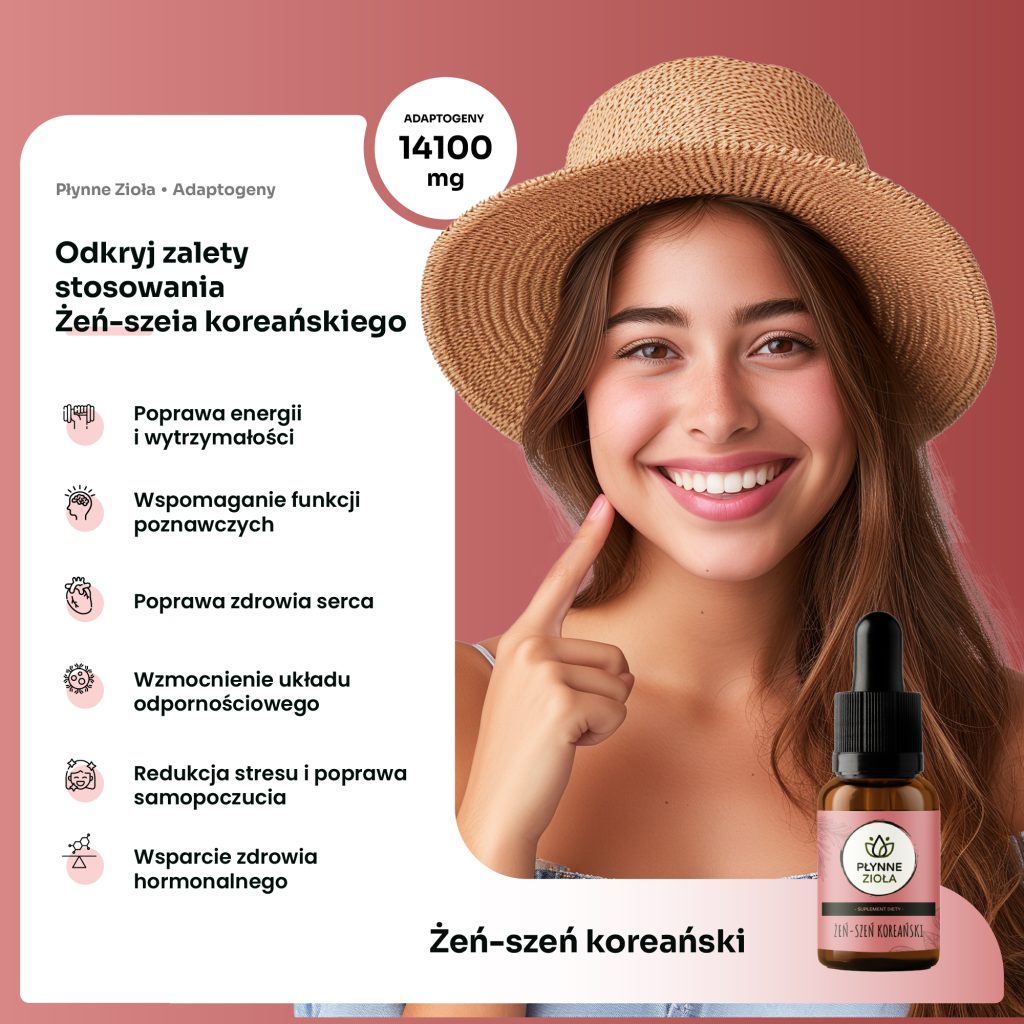 Krople z żeń-szenia koreańskiego na energię i wytrzymałość