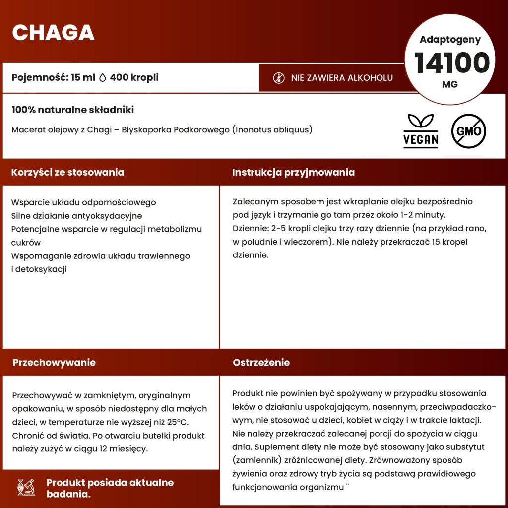 Macerat olejowy z Chagi – Błyskoporka Podkorowego (Inonotus obliquus)