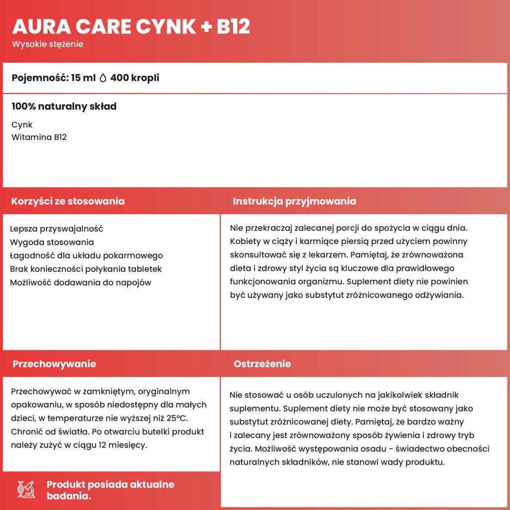 Glukonian cynku (cynk), cyjanokobalamina (witamina B12)