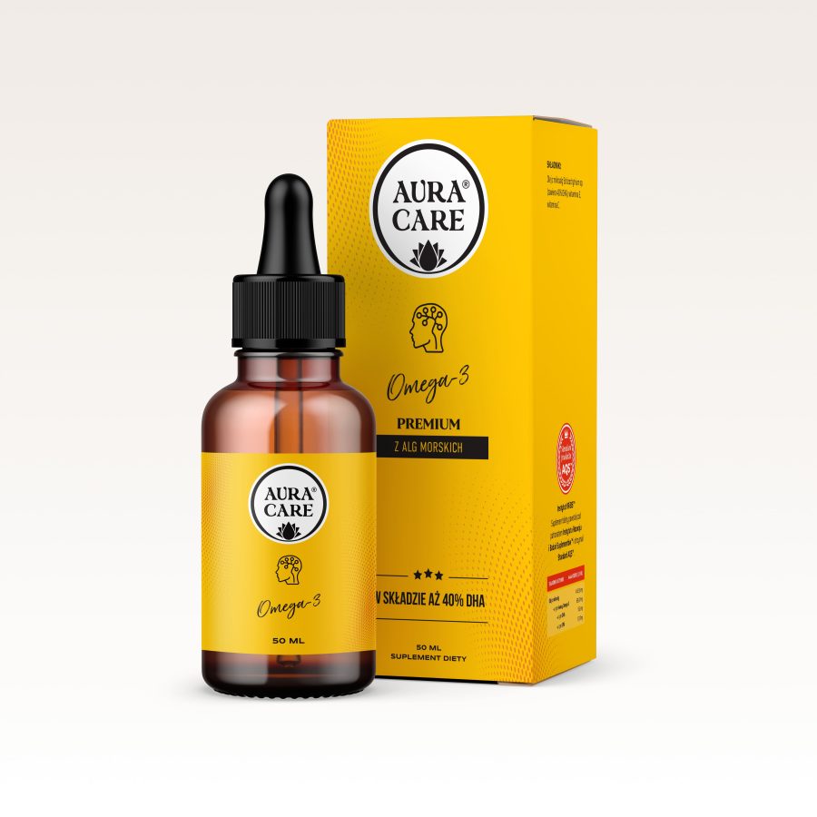Omega-3 Omega-3 (EPA, 40% DHA), Witamina E, Witamina C Kwasy Omega-3 Aura Care | 50 ml