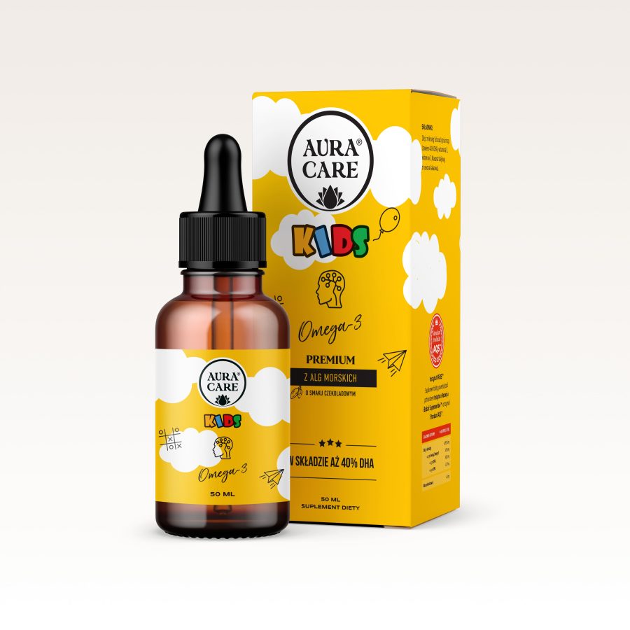 Omega-3 dla dzieci Kakaowiec, Omega-3 (EPA, 40% DHA) Kwasy Omega-3 Aura Care KIDS | 50 ml