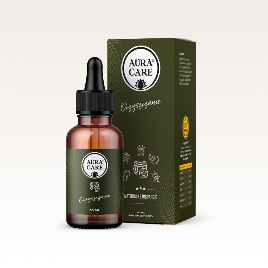 Oczyszczanie Orzech włoski, pestki dyni, mniszek lekarski, tymianek, dzikie oregano, pączki goździkowca, karczoch Adaptogeny Aura Care | 50 ml