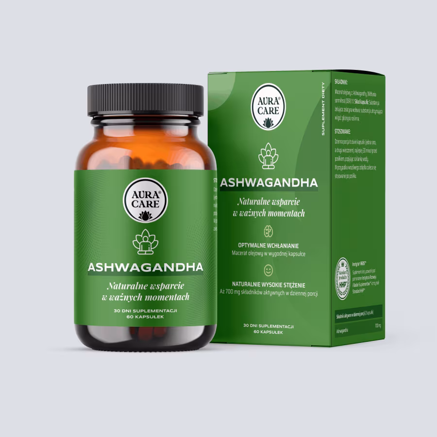 Ashwagandha w kapsułkach Ashwagandha Adaptogeny Aura Care | 60 kapsułek