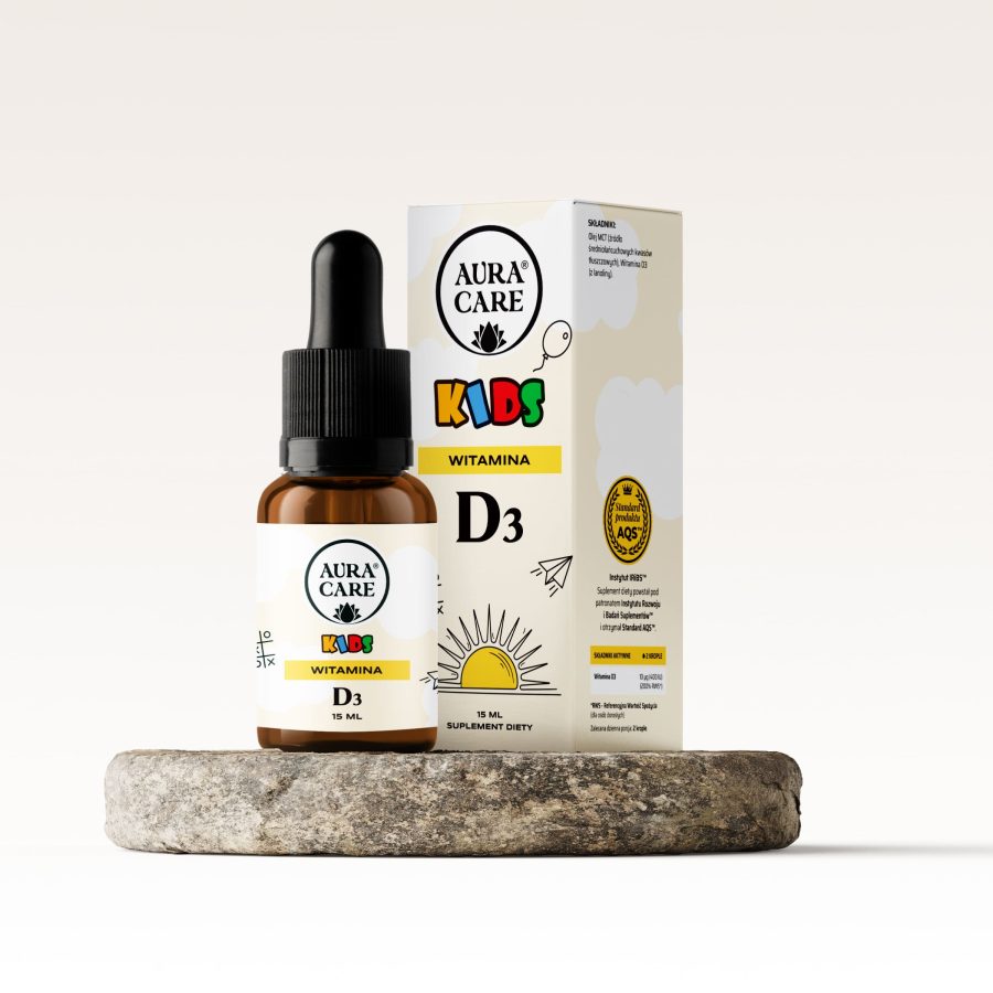 Witamina D3 dla dzieci Silne kości, mocne zęby, naturalna odporność Witaminy Aura Care | 15 ml