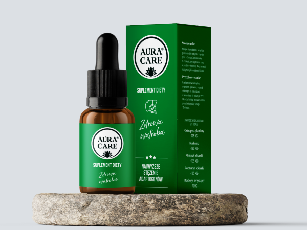 <b>Zdrowa wątroba</b><br> Ostropest plamisty, Kurkuma, Mniszek lekarski, Rozmaryn lekarski, Berberys zwyczajny<br><small> Adaptogeny Aura Care | 15ml</small>