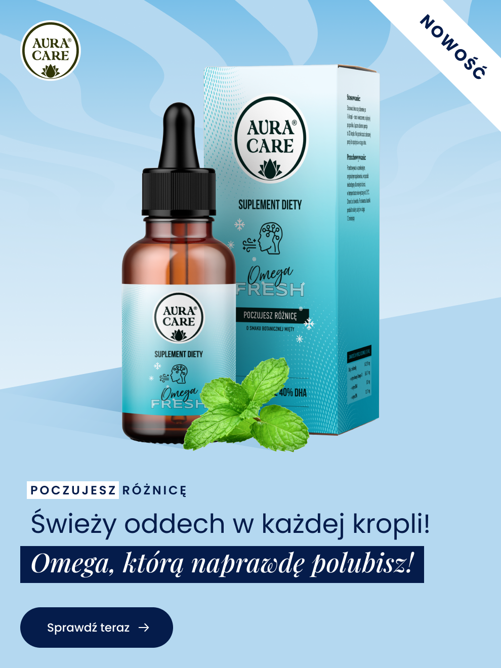 Omega FRESH - Nowy produkt Aura Care. Omega-3 + Mięta pieprzowa w kroplach!