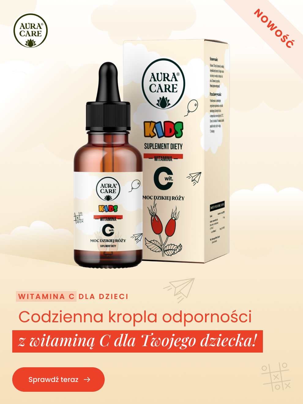 Witamina C z dzikiej róży dla dzieci w kroplach - Aura Care