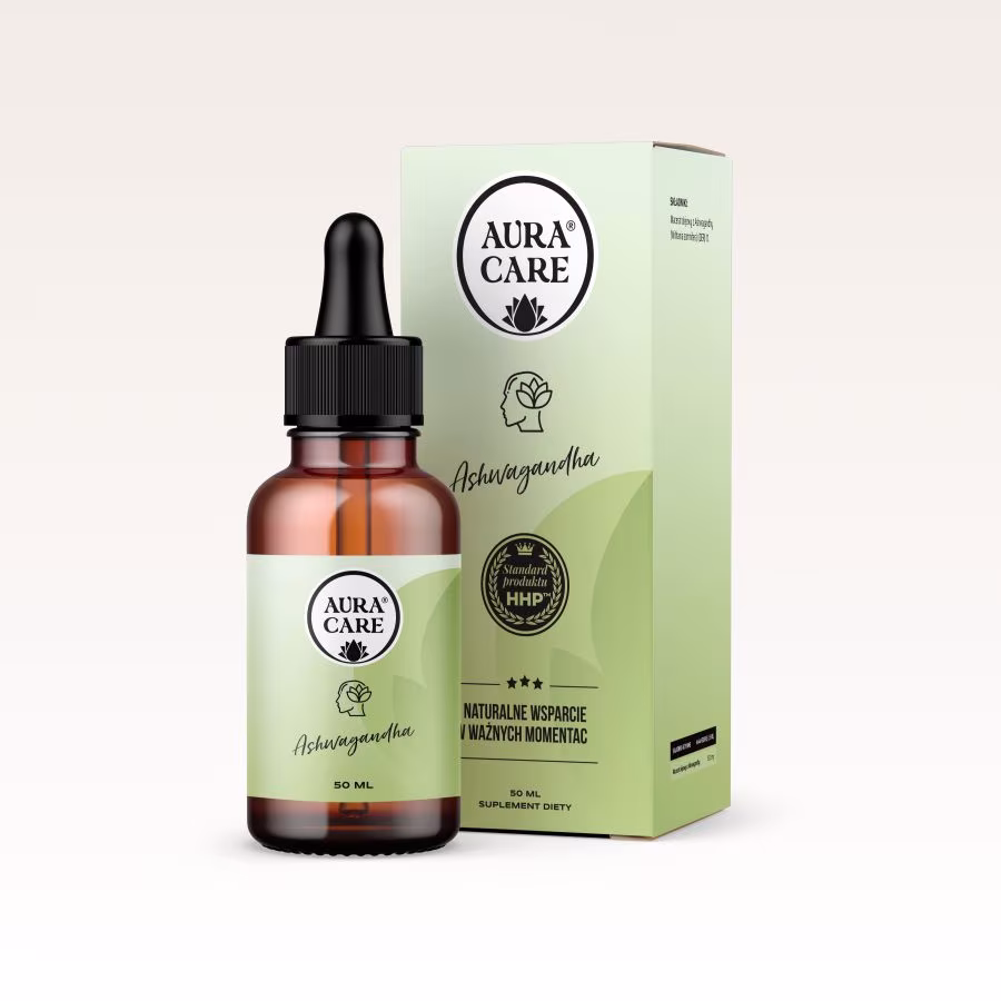 Ashwagandha Czysty ekstrakt 1:1, Wysoka dawka dzienna, Standard HHP™ Adaptogeny Aura Care | 50ml