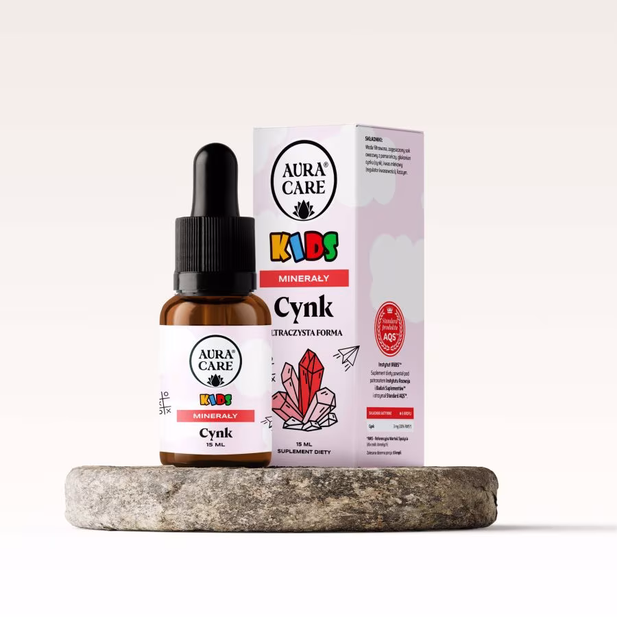 Cynk w kroplach dla dzieci Glukonian cynku o naturalnym smaku pomarańczowym Minerały od Aura Care | 15 ml